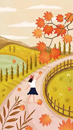 秋分,节气,秋天,枫树,立秋,插画,植物,寒露,枫叶,清新