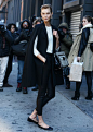 black cape + white long sleeve tee (karlie kloss)