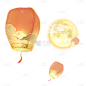 中秋节金边中国风插画--花灯