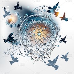 梦符咒,蒲公英,蜂鸟,波西米亚风,华丽的,自然美,鸟类,植物,雕刻图像,写实