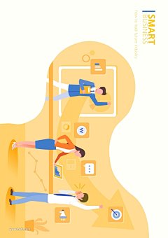 手机电脑金融环保办公合作时钟人物商务插画