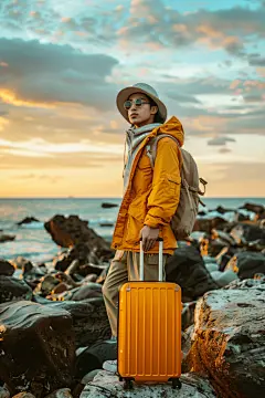 拖着行李箱去旅游度假