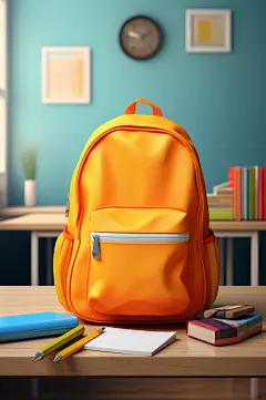 AI数字艺术开学季书包文具摄影图