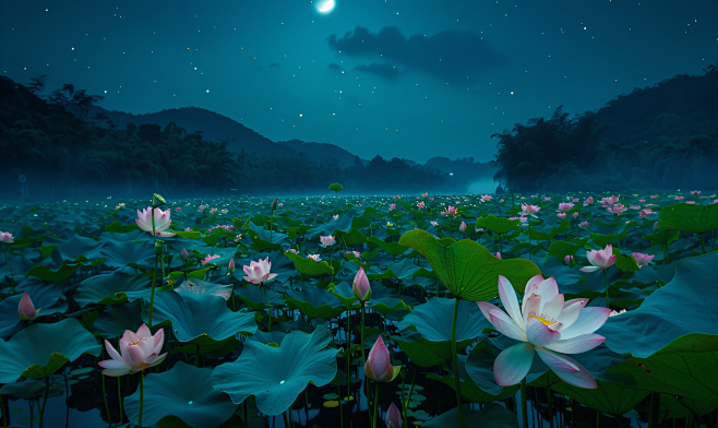 千库网_湖南望城夜晚荷塘月色荷花摄影图_摄影图编号20630288
