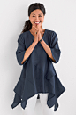 Tremelo Tunic by Heydari (Linen Tunic) | Artful Home : Tremelo Tunic by Heydari. Dramatic piecing creates a flouncy, flared hem in a tunic with architectural appeal. We love the angled side pocket with a playful flap detail. Overview: Three-quarter sleeve