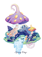 原创插画|梦幻植物小场景刻画练习 : 训练营18期P1春日小场景植物篇~ 白天的森林小岛多了几分清新春风的味道~ 新村民们的梦幻小屋都捯饬的很棒啊 ————————   以上学员作品来自:M227@橙子 |M347@。 |M2