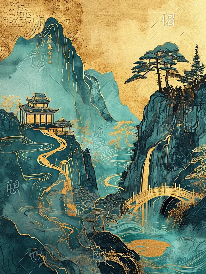 鎏金山水画海报-花瓣网