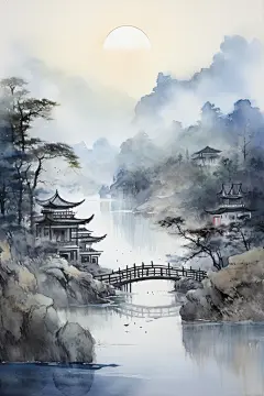 海边日出日落古风山水沙滩素材