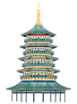 国潮风古建筑古楼古塔鼓楼复古中国风插画