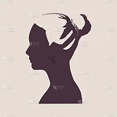 一个女性头部的剪影。正面的看法。