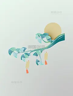 银杏叶月亮意境清明清明节中国风剪纸清明节元素