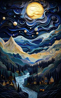 剪纸风植物月亮背景