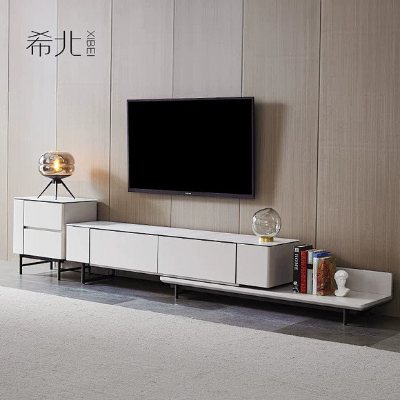 轻奢电视柜可伸缩现代简约小户型客厅白色新...