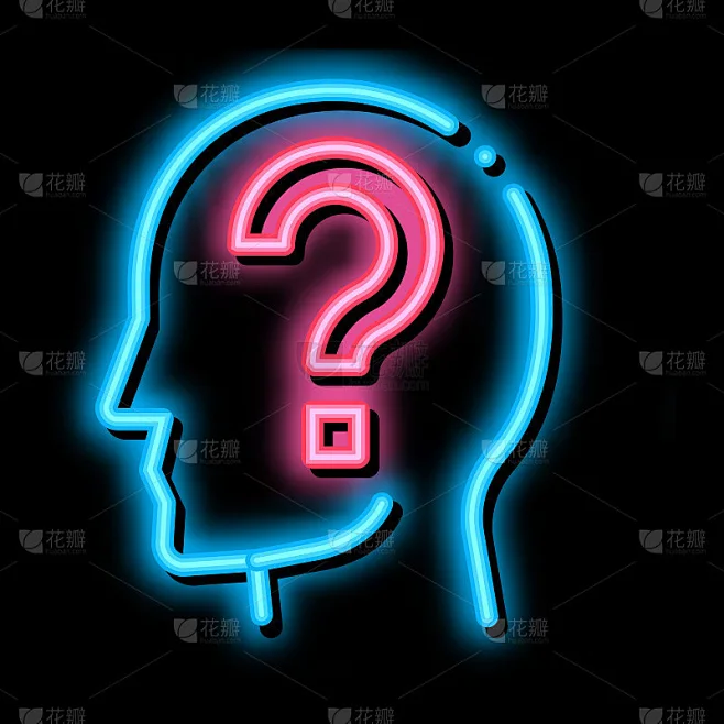 Question Mark In Man Silhouette Mind霓虹灯图标插图素材-花瓣网