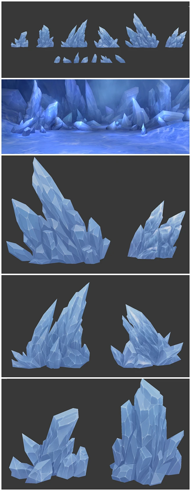 游戏美术资源 冰川冰山冰水晶场景3D模型 地表贴图 3dmax源文件FBX CG原画参考设定-花瓣网