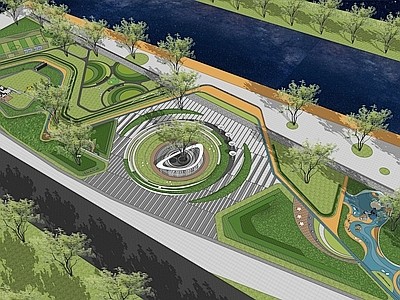 现代公园景观 休闲广场景观 街头绿地 线...