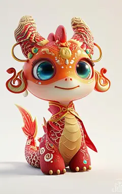 红色可爱卡通龙宝宝元素素材图AI图