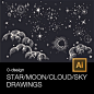 Star/Moon/Cloud/Sky Drawings 星空/云层 手绘风格矢量素材 AI-淘宝网