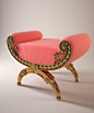 Rococo French gondola-style bench. Pink wouldn't fit with the decor, but I adore the style.