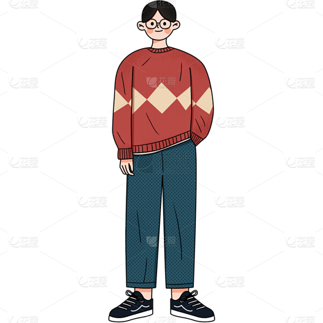 手绘-简约描边男生人物插画9