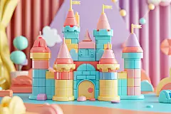 彩色积木城堡搭建