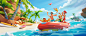 chuanhuishi_3D_cartoon_game_scene_there_is_an_inflatable_boat_o_2