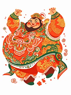 财神一位留着胡子的中国古代胖子将军高兴地跳了起来