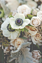 Anemone and rose bridal bouquet | Christina Block Photography | see more on: http://burnettsboards.com/2014/04/1930s-bridal-styled-shoot/