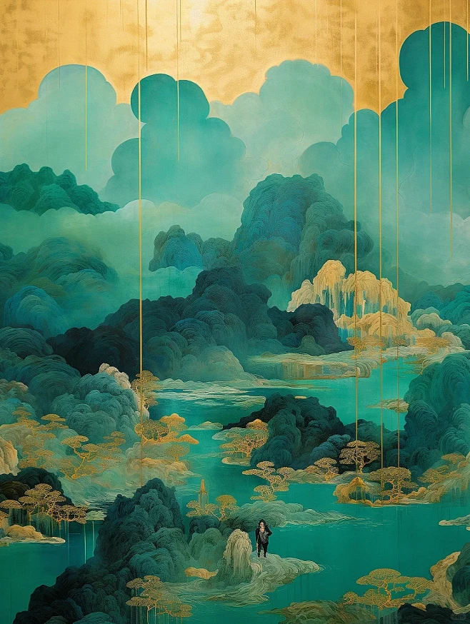 Midjourney 插画·墨绿点金｜国...