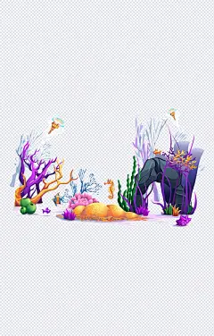 紫色海棠|海藻,珊瑚,花卉植物,装饰元素,漂浮,紫色,石头