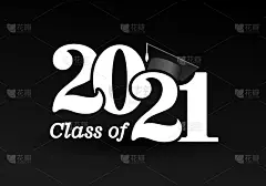 2021届毕业生，带着毕业帽。祝贺毕业，并为毕业生题词。平面简单的设计。矢量插图。孤立在黑色背景上。