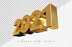 2021新年金色主题字黄金3D立体字高清渲染图片素材 Gold 2021 new year 3d renderingPSD