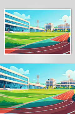AI数字艺术扁平风校园球场操场插画-众图网