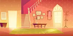 温馨家庭入口场景插画