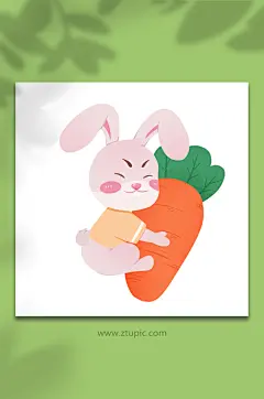 拥抱兔子动物系列动作表情包元素插画