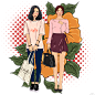 复古双十一模特清新女生小插图 PNG搜索 长发女孩,电商,服装模特,古风,闺蜜,国潮,姐妹,卡通手绘,女大学生,少年,双12,双十二,双十一