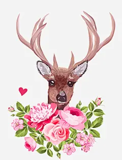 卡通手绘动物小鹿免抠素材_新图网 https://ixintu.com 动物 卡通手绘 小鹿 手绘 花 花朵 鲜花 鸟 鹿