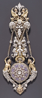 Watch and chatelaine, by Hippolyte Téterger, French (Paris), ca. 1870-78. Gold, platinum, and diamonds.