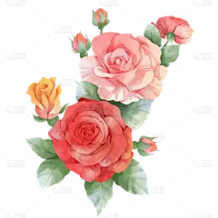 粉色盛开的玫瑰花绿叶元素