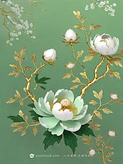 【ai宇宙吧】金枝玉叶黄金鲜花树枝插画奇域ai绘画关键词咒语：