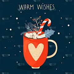棉花软糖,新年前夕,马克杯,绘画插图,棒棒糖,冬青树,可可,叶子,生姜