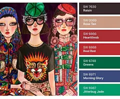 感受一下GUCCI御用插画设计师Helen Downie（已是连生4个孩子的麻麻）画作魅力，她的作品系列色彩多数以人物和服装圆形为主，但是进行了一些夸张的手法，色彩和浮夸也都饱满的刚刚好，更显童趣的时尚感，同时又充满了故事性。 ​​​​