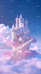 情人节3D立体C4D浪漫感悬浮漂浮现代欧式城堡场景背景图片素材