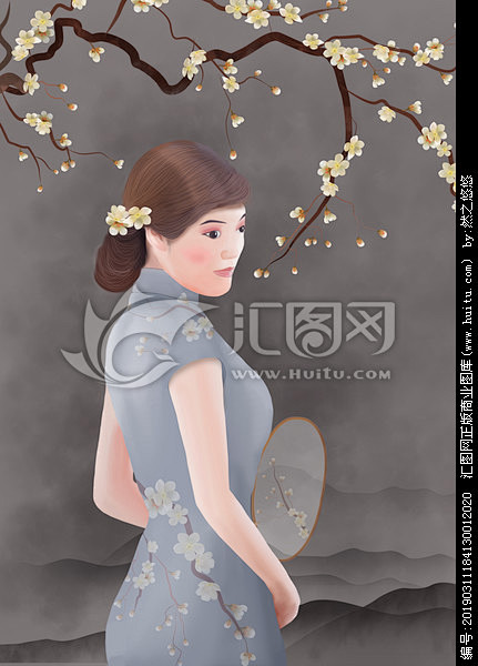 中国风旗袍美女插画