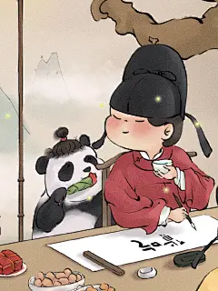 新古风小场景｜当我遇到大熊猫之后（附线稿 - 小红书