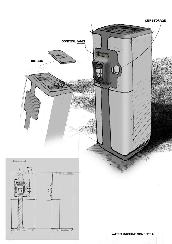 饮水机设计——获得高清手绘，分享给你的好...