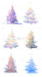 素材组合-圣诞节通用3D梦幻感圣诞树元素贴纸