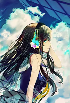 暑さも、音も、私も p站 二次元 插画 少女 头像 手绘 原创 云
