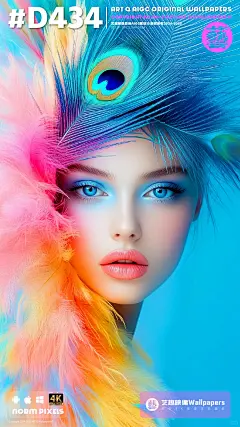 手机壁纸#D434丨七彩翎羽玉人凝眸丨12P - 小红书