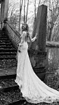 inba dror fall 2018 bridal long poet sleeves deep v neck full embellishment double slit skirt romantic sexy a  line wedding dress open back chapel train (14) bv